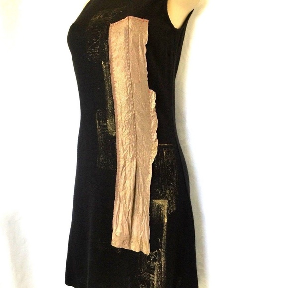Saniya Khan Dress Black Sleeveless Knit Gold M - Picture 7 of 8